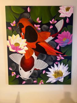 72x60 hand painted Koi Original Art work on canvas