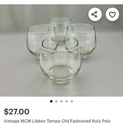 Vintage Libbey Tempo old fashioned roly poly glasses