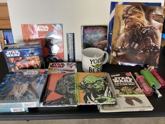 Assorted Star Wars Items. Mug, Glass, Cereal, Pez, Popcorn Container. 
