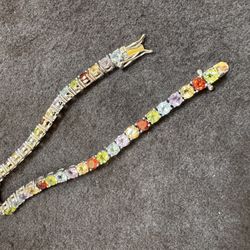 Multi Gemstone Bracelet Set In Sterling Silver 