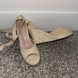 beige espadrilles wedges size 7