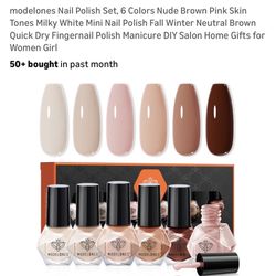 modelones Nail Polish Set, 6 Colors Nude Brown Pink Skin Tones Milky White Mini Nail Polish Fall Winter Neutral Brown Quick Dry Fingernail Polish Mani