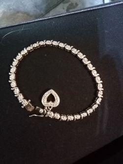 Two Tone Sterling Silver Tennis Bracelet With Heart Charm