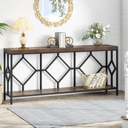  Narrow Console Table  2-Tier Console Table, 71" Extra Long Sofa Table With Open Storage Shelf