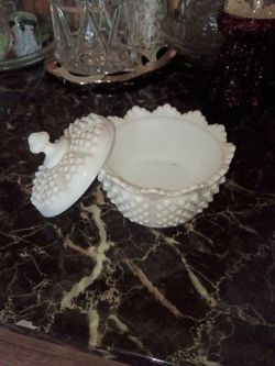 *Fenton* Milk Glass Hobnail Covered Candy Dish w/lid