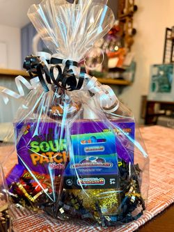 Kids Halloween Candy and Cube Squishy Gift Basket