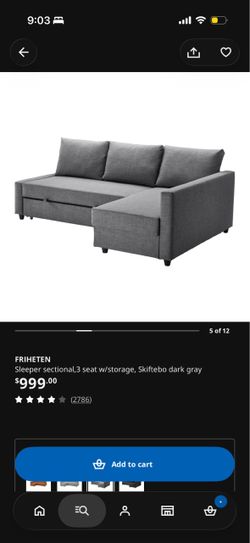 IKEA FRIHETEN Sleeper Sectional with Storage – Gray