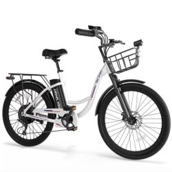 Electric Bike for Adults, Peak 700W Motor 20MPH, 374.4WH Removable Battery 45Miles, 24'' Step Thru City Cruiser Ebike for Commuter, E-Bike with 7-Spee