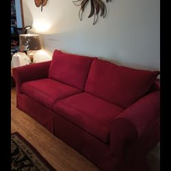 Red Faux Suede Couch 