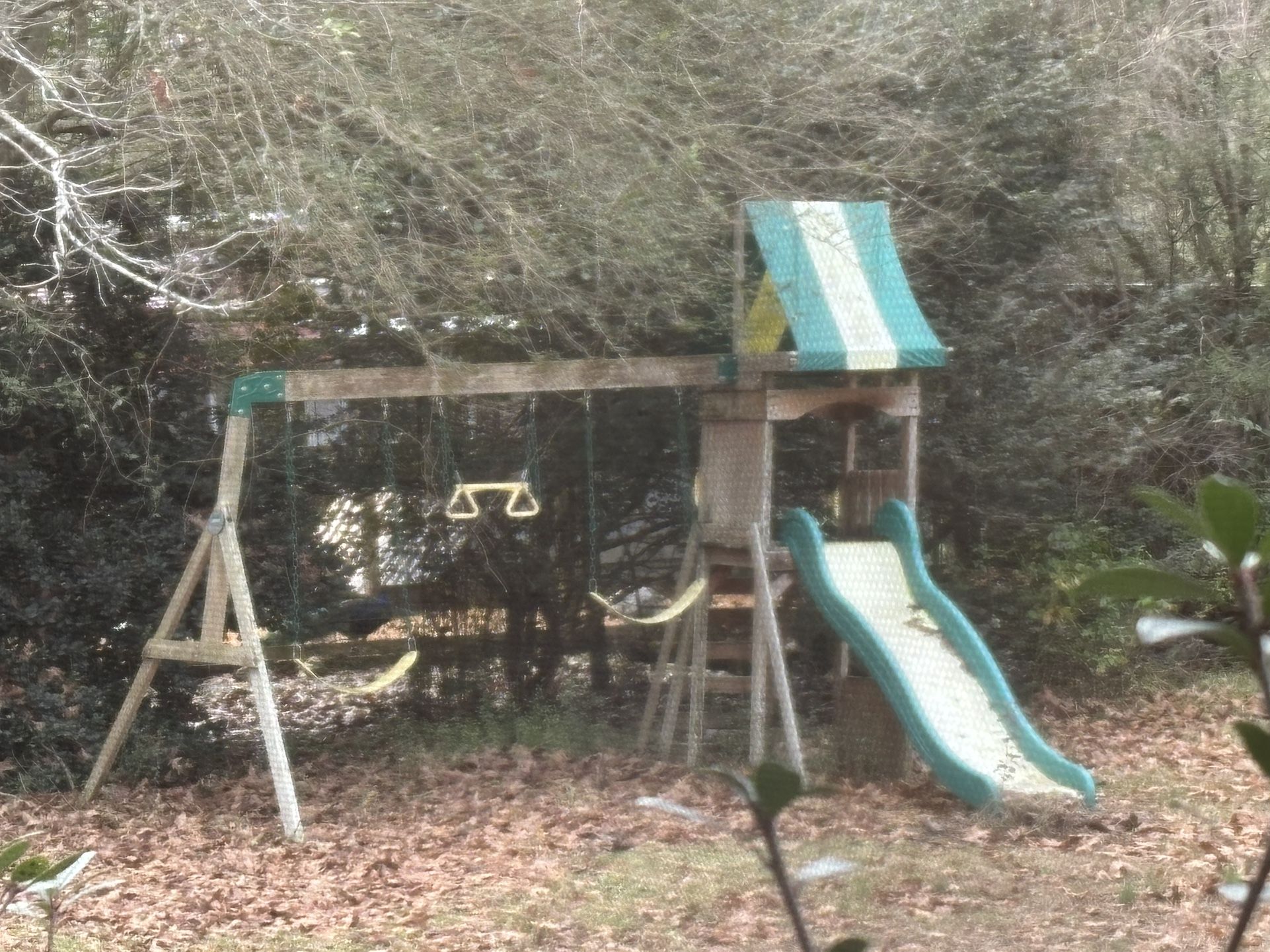 Wooden Swing Set With Rock Wall And Slide 