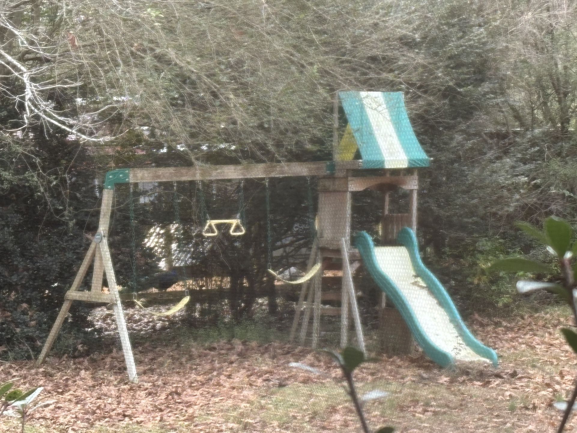 Wooden Swing Set With Rock Wall And Slide