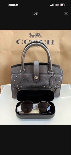 Coach Mercer Satchel 24 Star Rivets Metallic  NWT Details Metallic grain leather Inside zip and multifunction pockets Center zip compartment Turnlock 