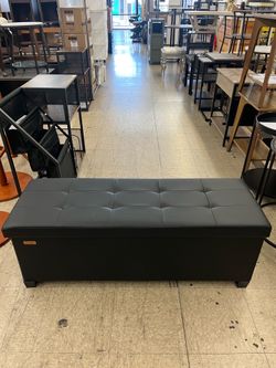 SONGMICS 43" Leather Storage Ottoman Bench with Legs and Storage Trays - Black
