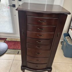 Solid Wood Standing Jewelry Armoire Chest with 8 Drawers and Storage on Top 