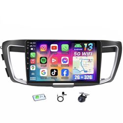 Car Stereo Radio Honda Accord 2013-2015, Wireless CarPlay Android Auto, Bluetooth, GPS, WiFi, 10.1 Inch Touch Screen Head Units, Backup Camera, FM