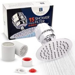 15 Stage Shower Filter for Hard Water and Chlorine - Water Softener Shower Filter with High-Pressure Rainfall Shower Head