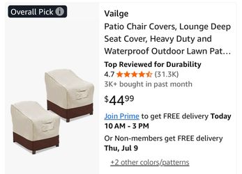 New set of 2 waterproof patio chair covers
