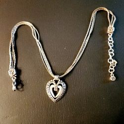 Brighton Ellington Heart Necklace Pendant Multi Strand 17" Necklace 