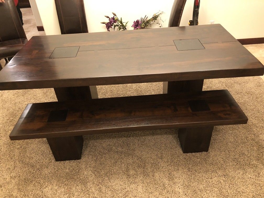 Arhaus Tao Acacia Wood Dining Table And Bench