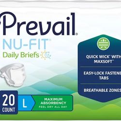 Prevail NU-FIT Adult Brief, Large, Heavy Absorbency, Pack of 20