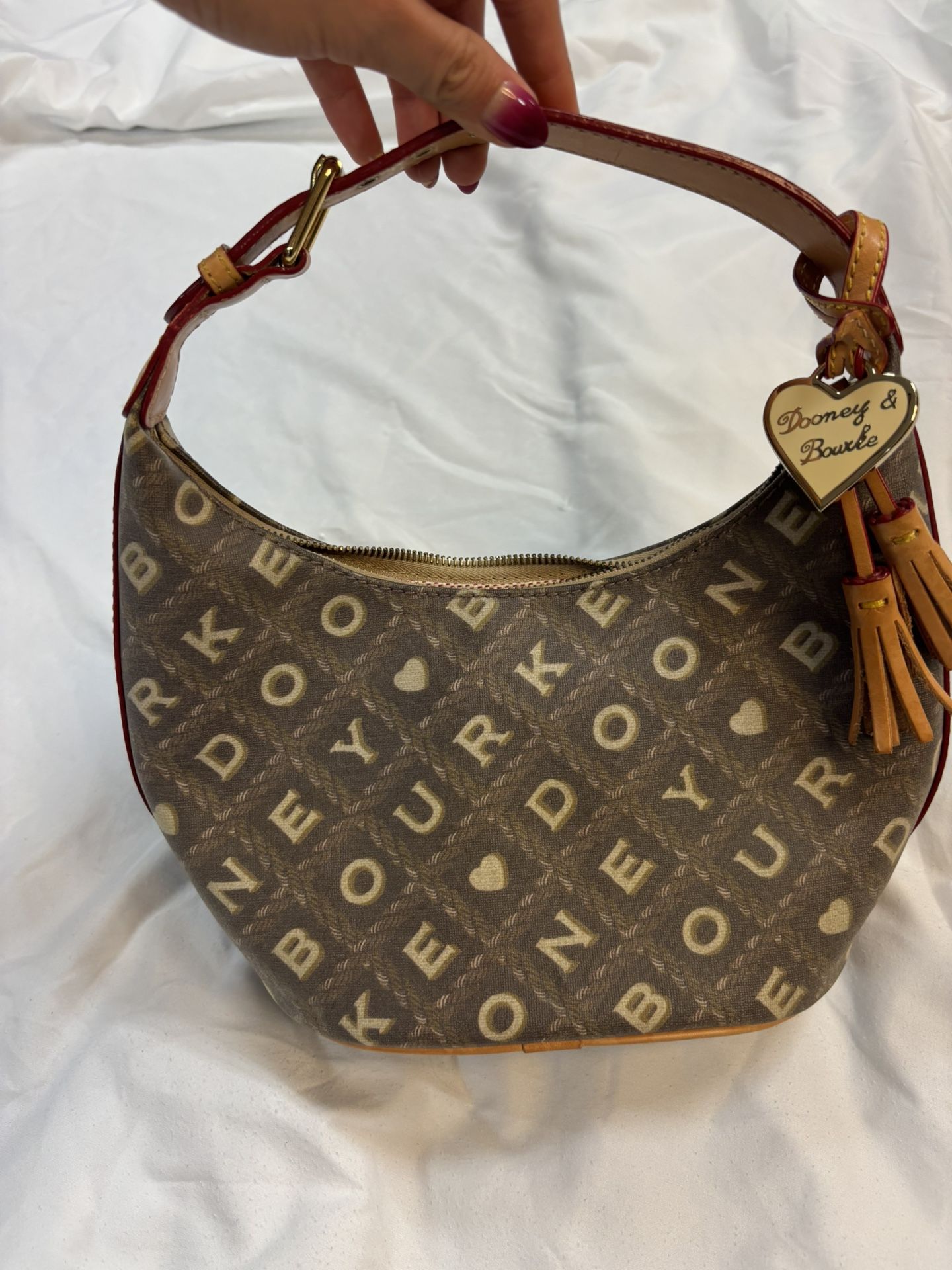 Dooney & Bourke Signature Hobo Bag – Brown & Red Trim