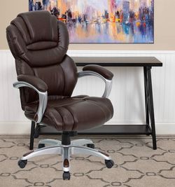Brown Leather High-Back Executive Office Chair
