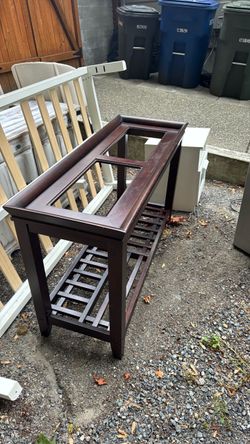 Dark Wood Console Table – Glass Top