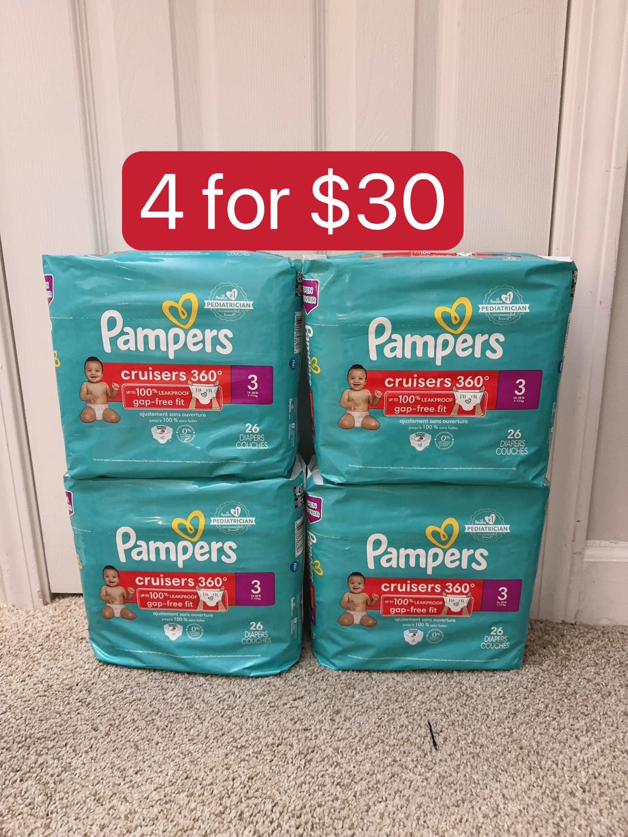 Pampers cruisers 360 size 3 4 for$30