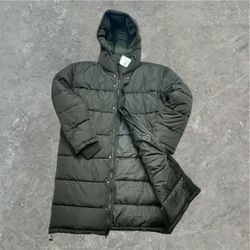 FOREVER 21 Black Hooded Long Line Woven Puffer Jacket