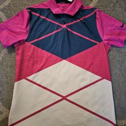 Nike Dri-FIT Vapor Argyle  Men's Small Pink Blue Golf Polo Shirt DH0609-621