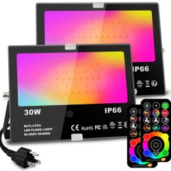 30W Led Flood Light , Color Changing RGB Lights with Remote, 120 RGB Colors, IP66 US 3-Plug, 2 Pack