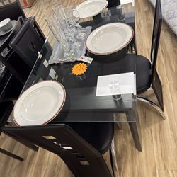 Glass Dining Table 4 Chairs 