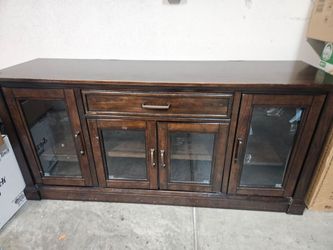 Consola de TV de madera maciza con puertas de vidrio