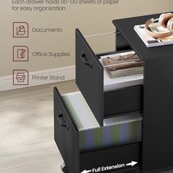2-Drawer File Cabinet, Small Rolling Filing Cabinet for Home Office, Printer Stand, for A4, Letter-Size Documents, 15.7 x 16.5 x 27.6 Inches, Ink Blac