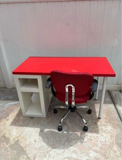 Wooden Red Desk w/ roller chair