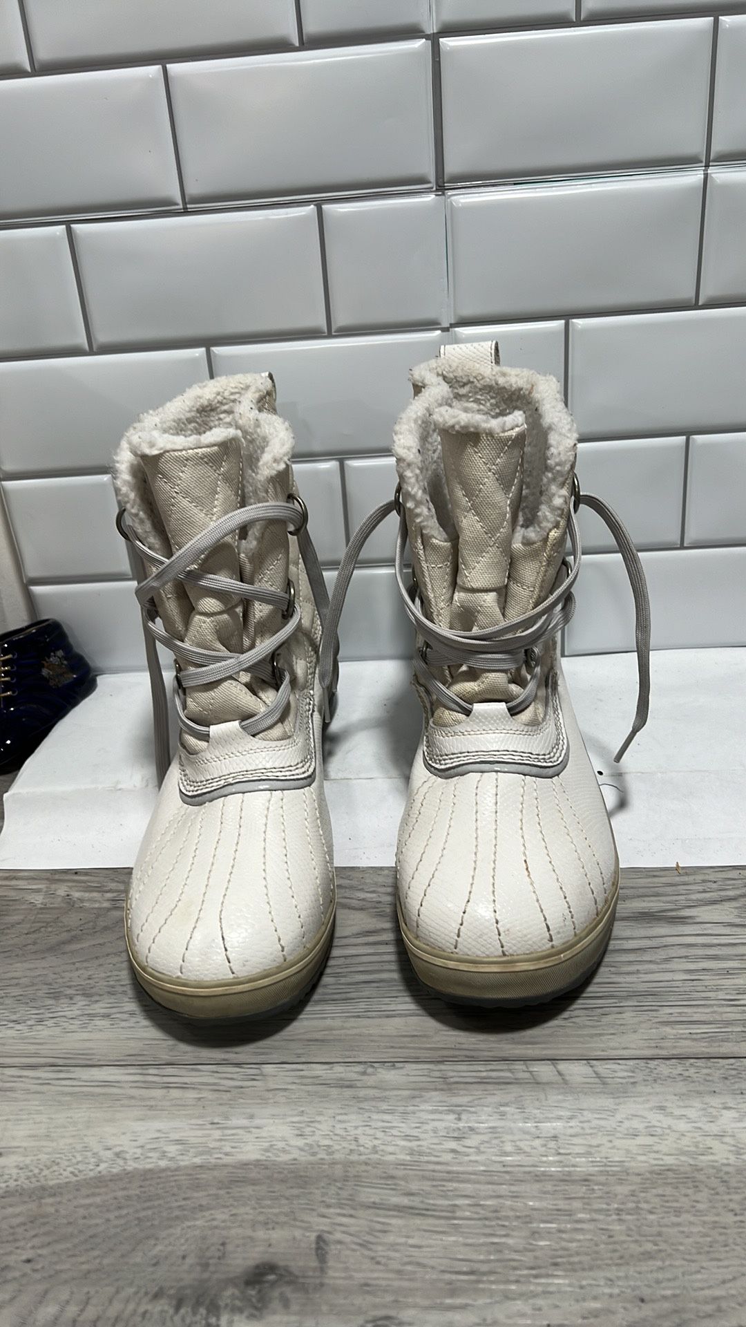 Sorel Boots Womens Tivoli Mid Calf Snow White Leather Lace Up size . 12