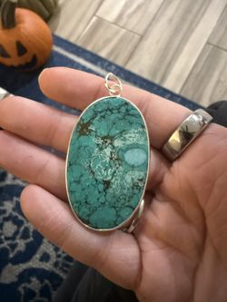 Large Sterling Silver Turquoise Pendant – Genuine Stone