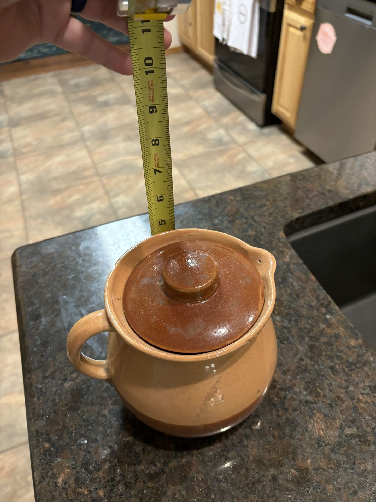 Vintage Pottery Pitcher w/ Lid Cabinart Bake Ware USA Made 2 Tone Brown Glaze