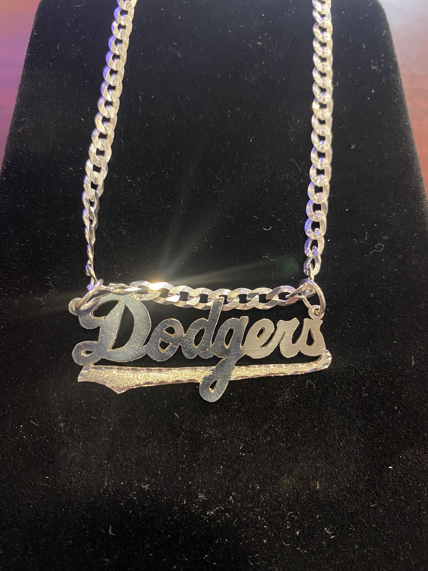 925 Sterling Silver 24”curb Chain Dodgers Pendent