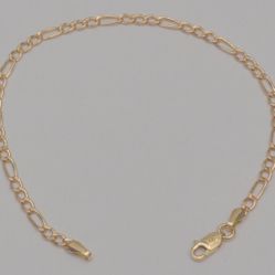 14K Yellow Gold Figaro Chain Bracelet 8" 3.1mm 2.2g Hollow Lobster Clasp