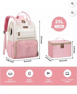 Pink and Cream 25L Laptop Backpack with Lunch Bag