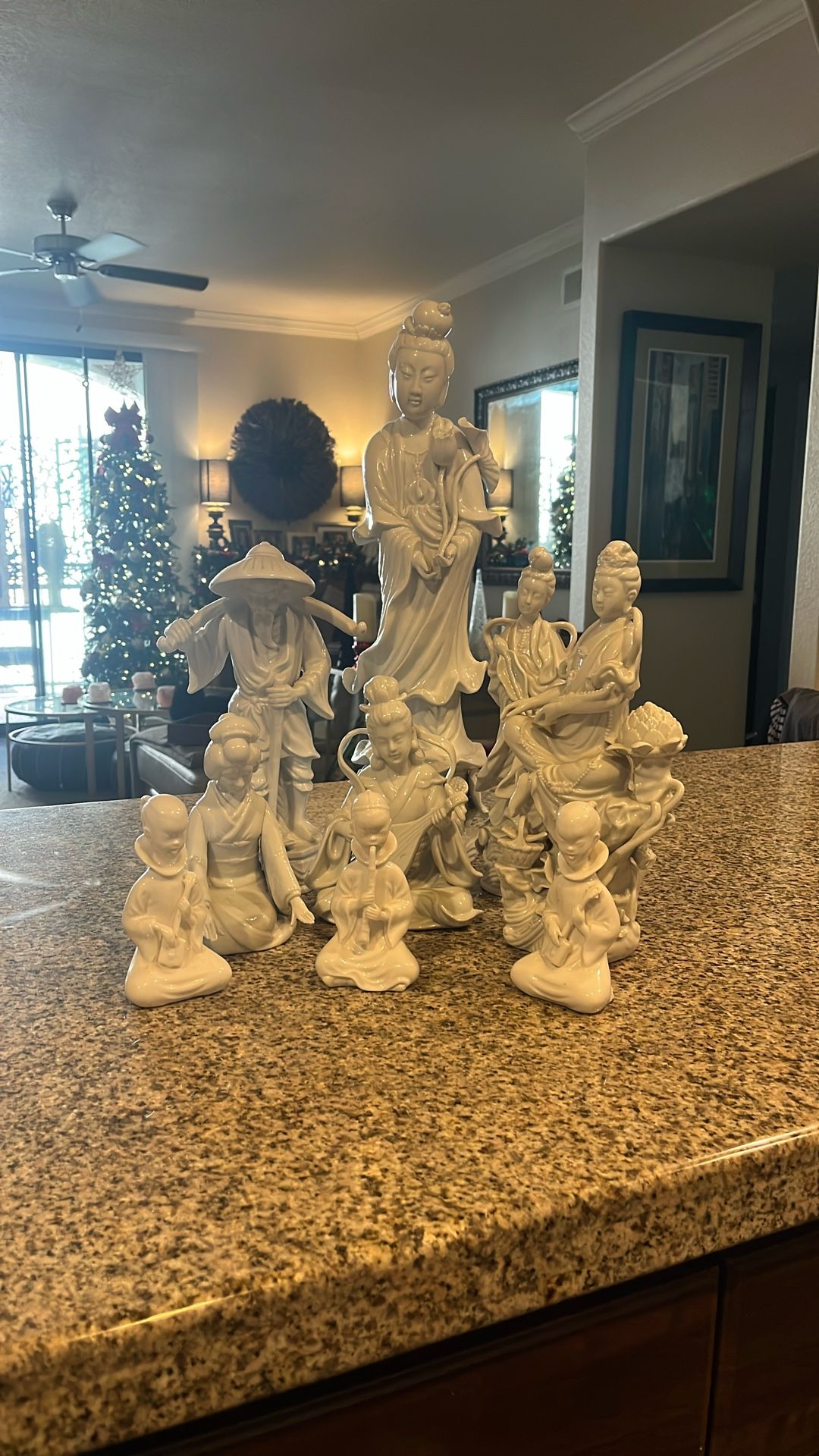 ✨ Rare 9-Piece Blanc de Chine Asian Porcelain Figurine Set – Large Display Statues ✨