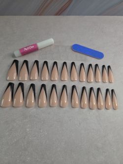 Black Long Length Coffin Tip Nail kit