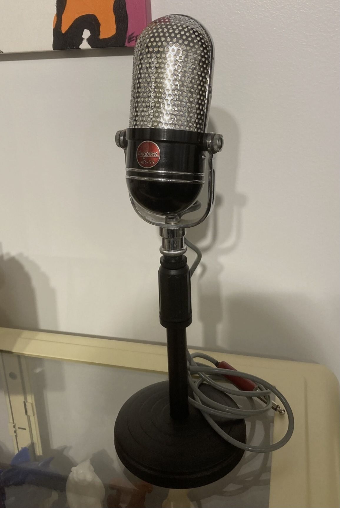 Vintage ALL ORIGINAL Argonne AR-57 Crystal Pill Microphone WORKING W/ Desk Stand