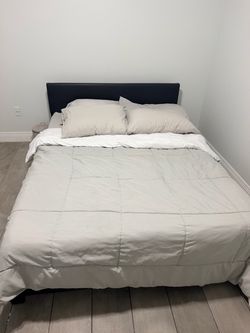 Queen Bed Frame with Dark Headboard