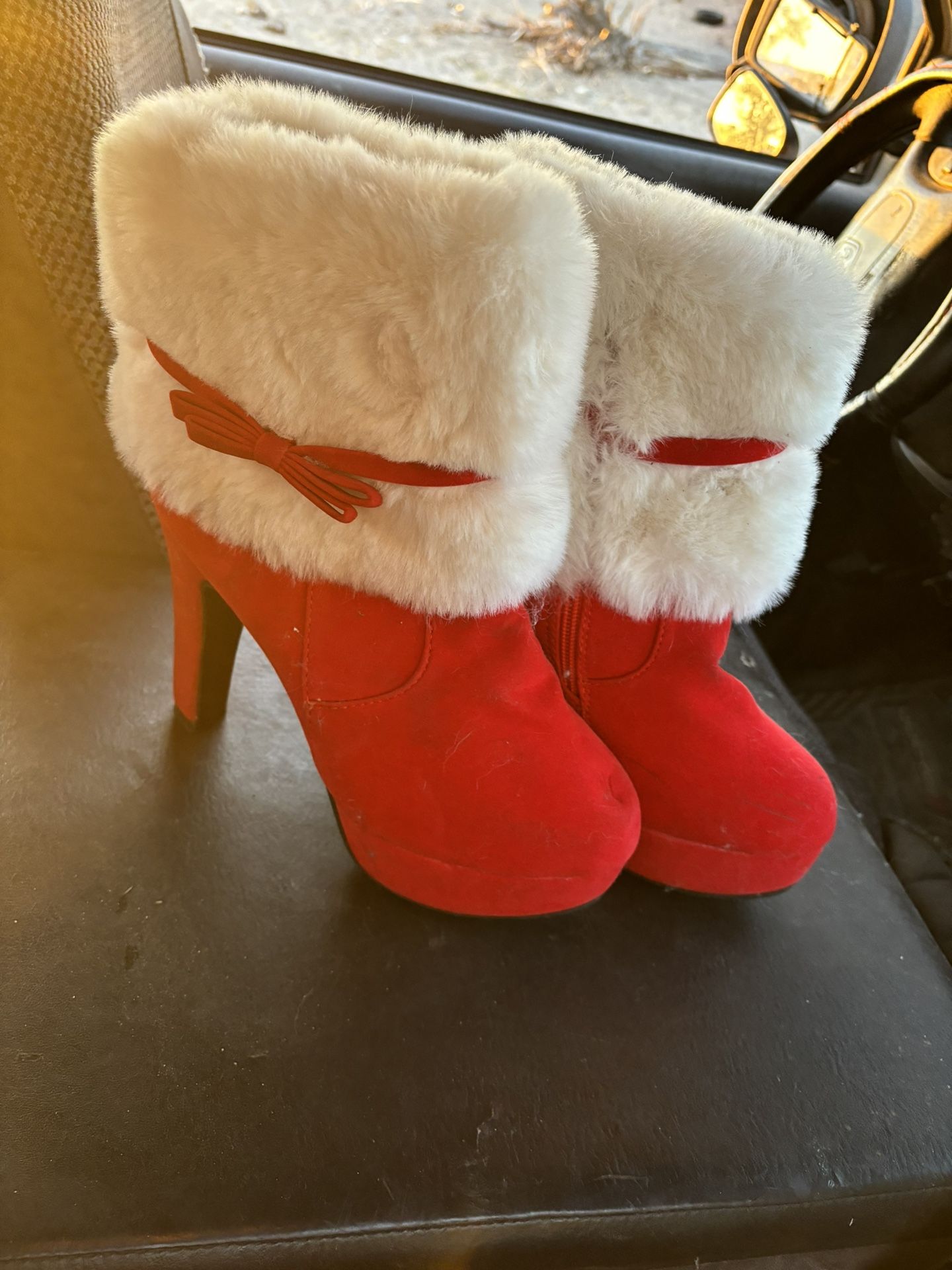 Red, Fur Topped, Ankle Boots