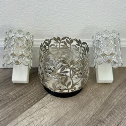 Bath & Bodyworks Metal Candle Holder + 2 Gem Topper Night Light for Wallflowers