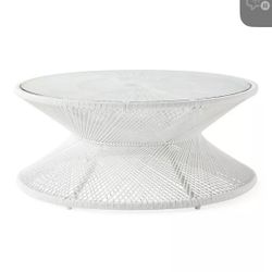 Serena And Lily Round Wicker Glass top Table 