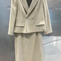 Kasper A.S.L. Women's 2 PC Polyester Greenish/Gray Lined Maxi Skirt Suit Sz 12