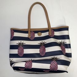 TORY BURCH KERRINGTON PINEAPPLE SHOPPER TOTE Very Good Condition 